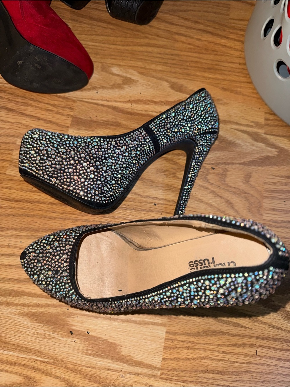 Charlotte Russe Iridescent Crystal Embellished Black Platform Heels